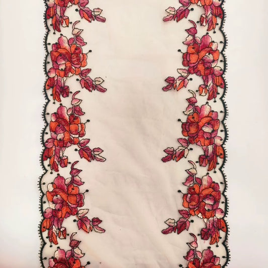 Tela de encaje con bordado de flores coloridas de 27cm de ancho
