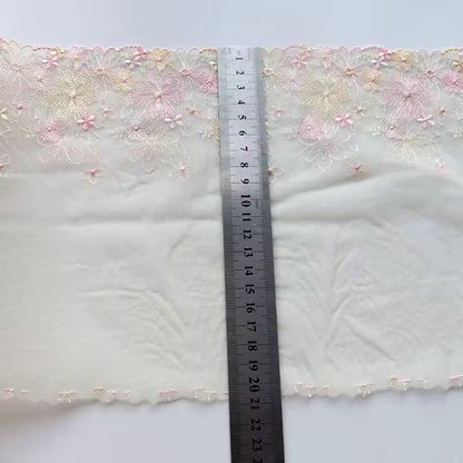 Encaje bordado amarillo pastel soluble en agua con diseño floral, 20.5 cm de ancho